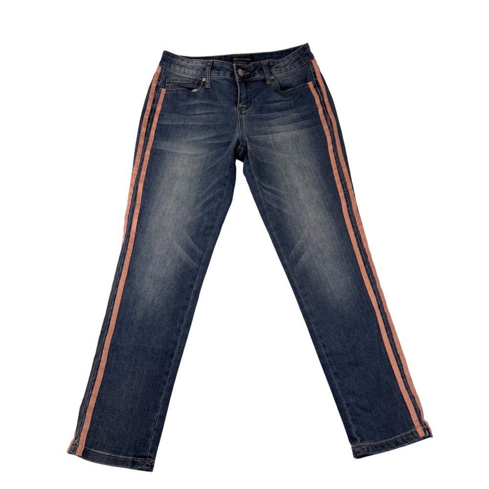 Versona Contemporary Skinny Jeans Blue Denim Side Stripe Size 26 1579